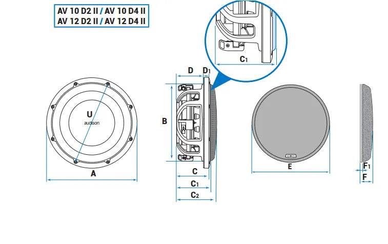 Audison AV10D2II Voce II 10 Inch Subwoofer 2Ω